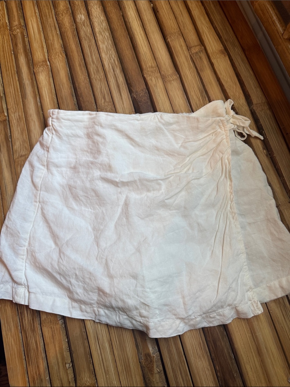 💓 ZARA Sz 10 Girls Cream Ivory Wrap Skort Skirt with Side Ties Bows Linen Look